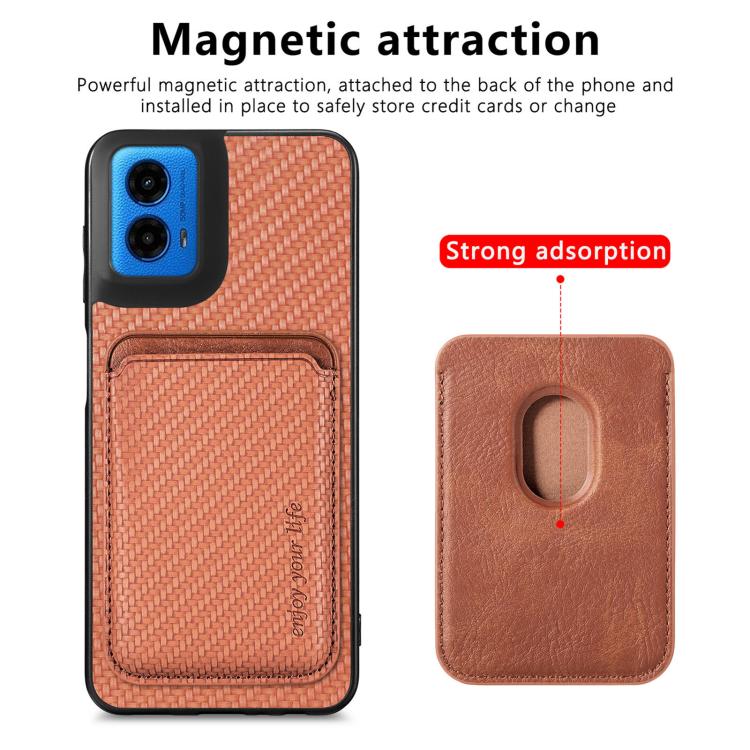 For Motorola Moto G45 5G Carbon Fiber Leather Card MagSafe Phone Case