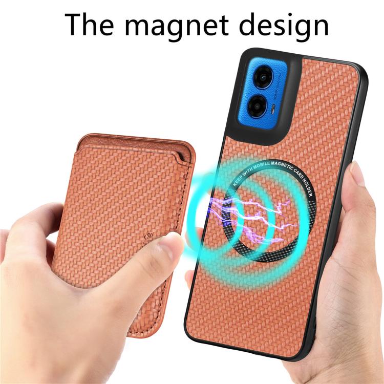 For Motorola Moto G45 5G Carbon Fiber Leather Card MagSafe Phone Case