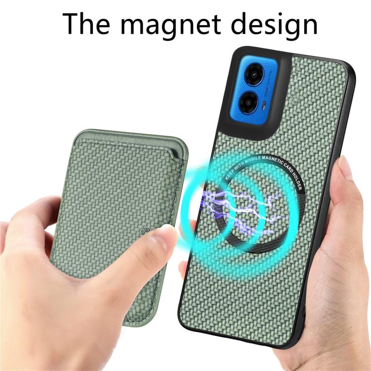 For Motorola Moto G45 5G Carbon Fiber Leather Card MagSafe Phone Case
