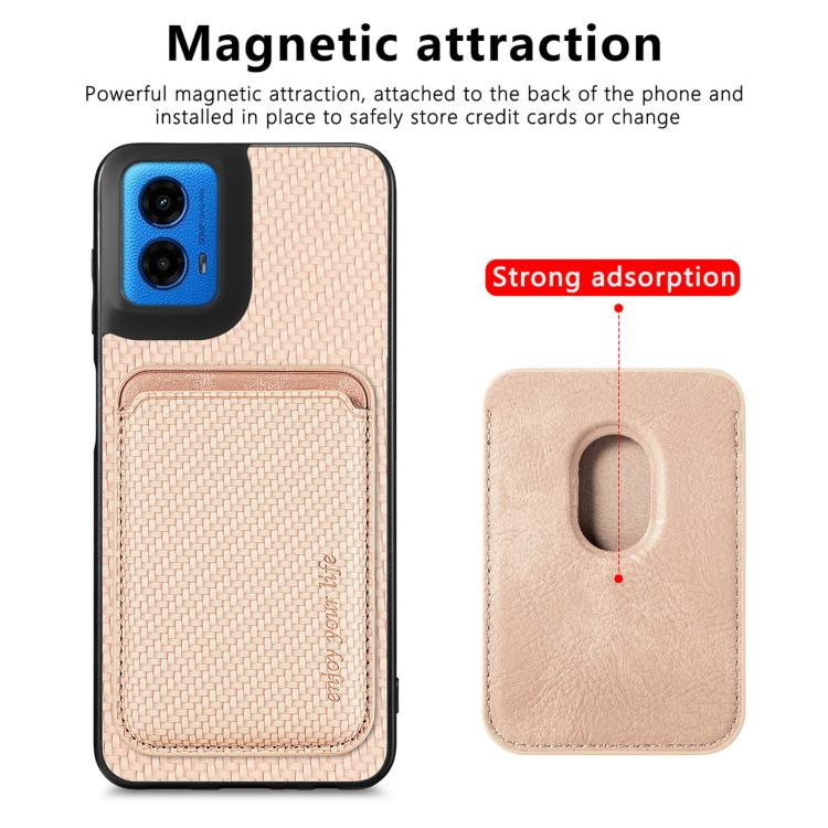 For Motorola Moto G45 5G Carbon Fiber Leather Card MagSafe Phone Case