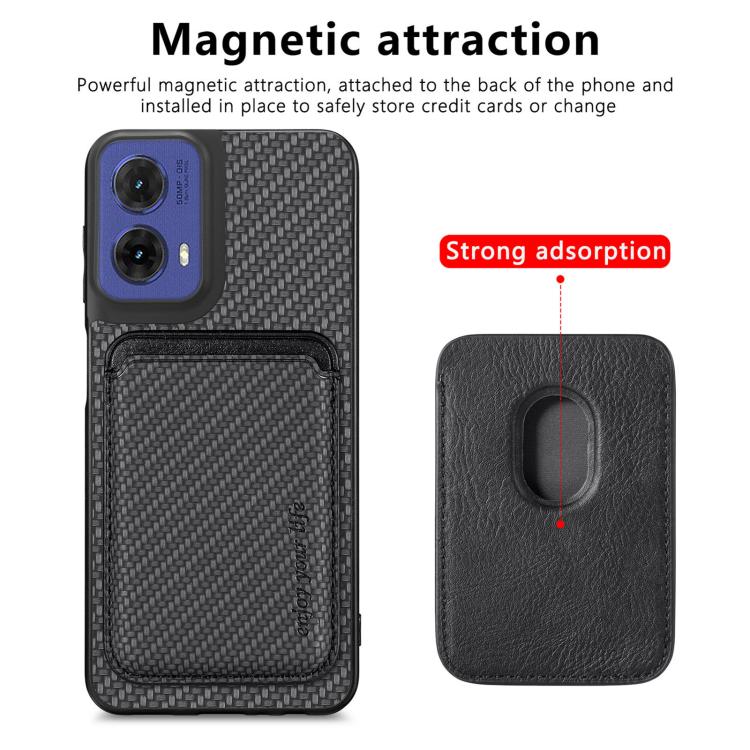 For Motorola Moto G85 Carbon Fiber Leather Card MagSafe Phone Case