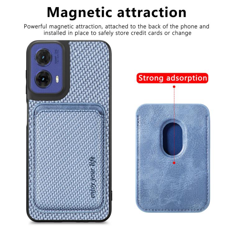 For Motorola Moto G85 Carbon Fiber Leather Card MagSafe Phone Case