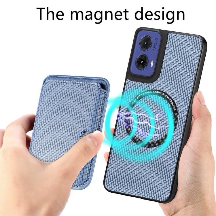 For Motorola Moto G85 Carbon Fiber Leather Card MagSafe Phone Case