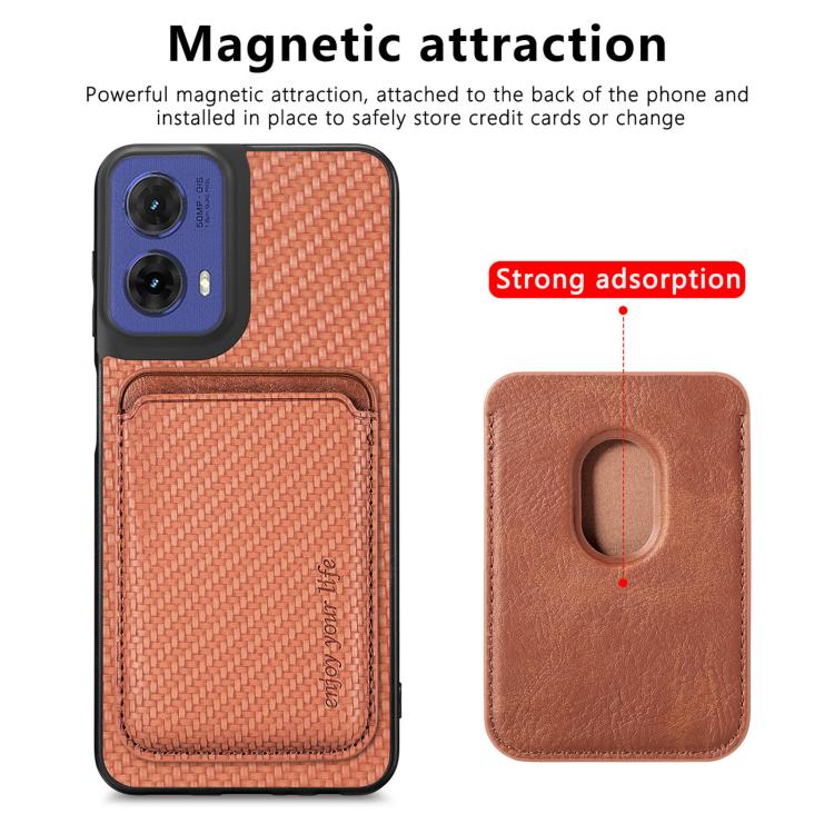 For Motorola Moto G85 Carbon Fiber Leather Card MagSafe Phone Case