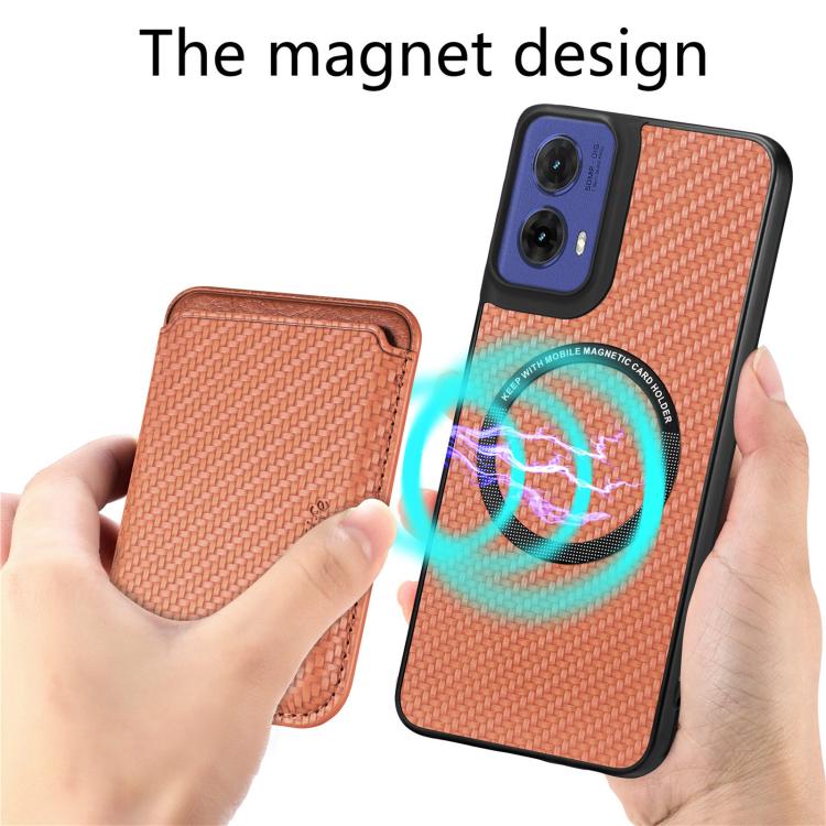 For Motorola Moto G85 Carbon Fiber Leather Card MagSafe Phone Case