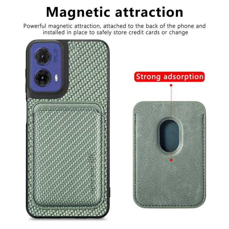 For Motorola Moto G85 Carbon Fiber Leather Card MagSafe Phone Case