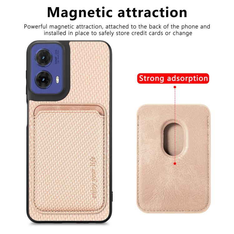 For Motorola Moto G85 Carbon Fiber Leather Card MagSafe Phone Case