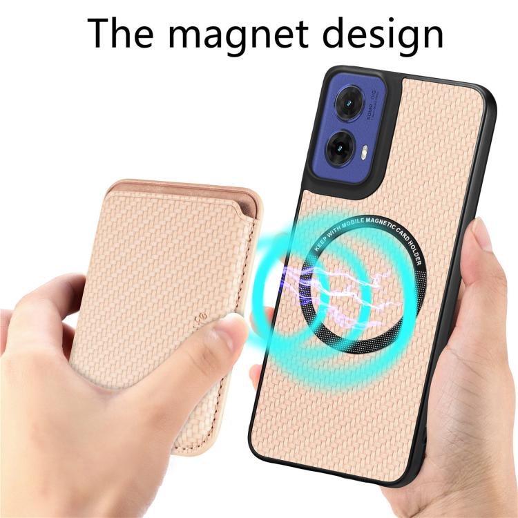 For Motorola Moto G85 Carbon Fiber Leather Card MagSafe Phone Case