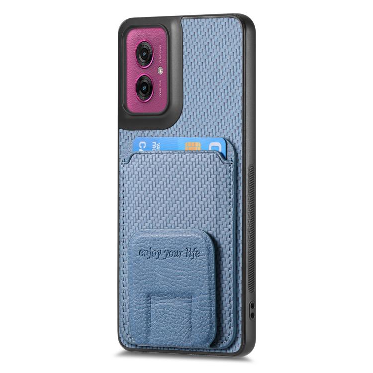 For Motorola Moto G55 Carbon Fiber Card Bag Fold Stand Phone Case