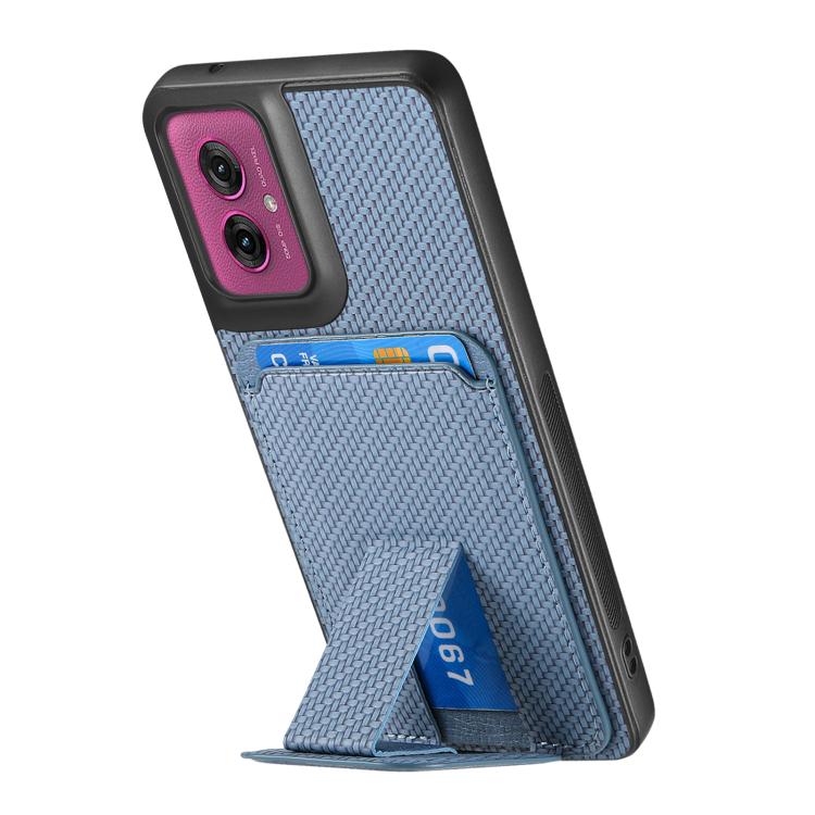 For Motorola Moto G55 Carbon Fiber Card Bag Fold Stand Phone Case