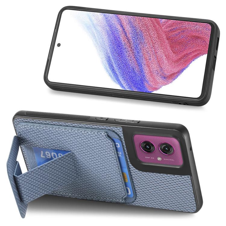For Motorola Moto G55 Carbon Fiber Card Bag Fold Stand Phone Case