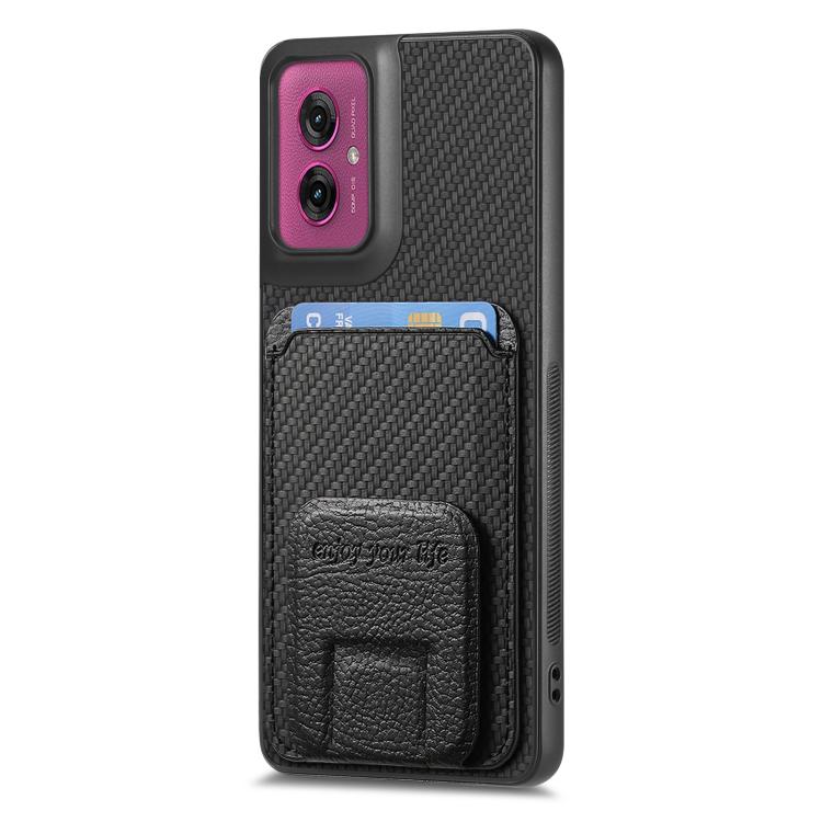 For Motorola Moto G55 Carbon Fiber Card Bag Fold Stand Phone Case