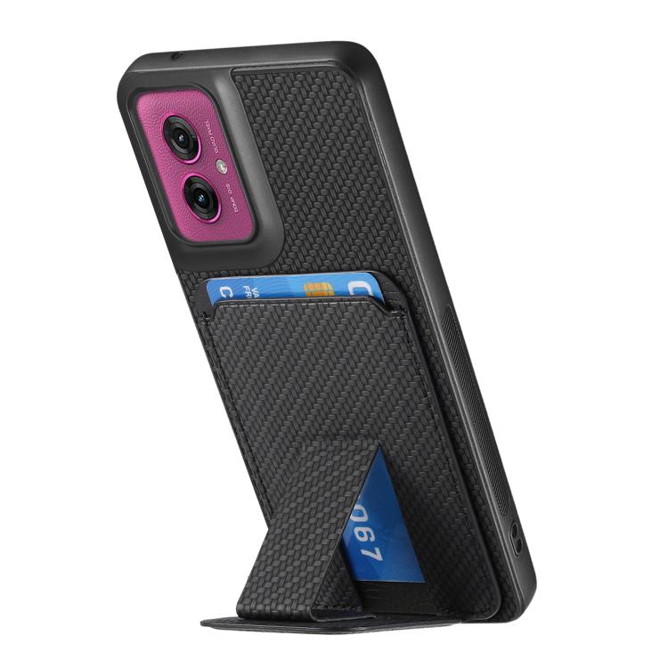 For Motorola Moto G55 Carbon Fiber Card Bag Fold Stand Phone Case
