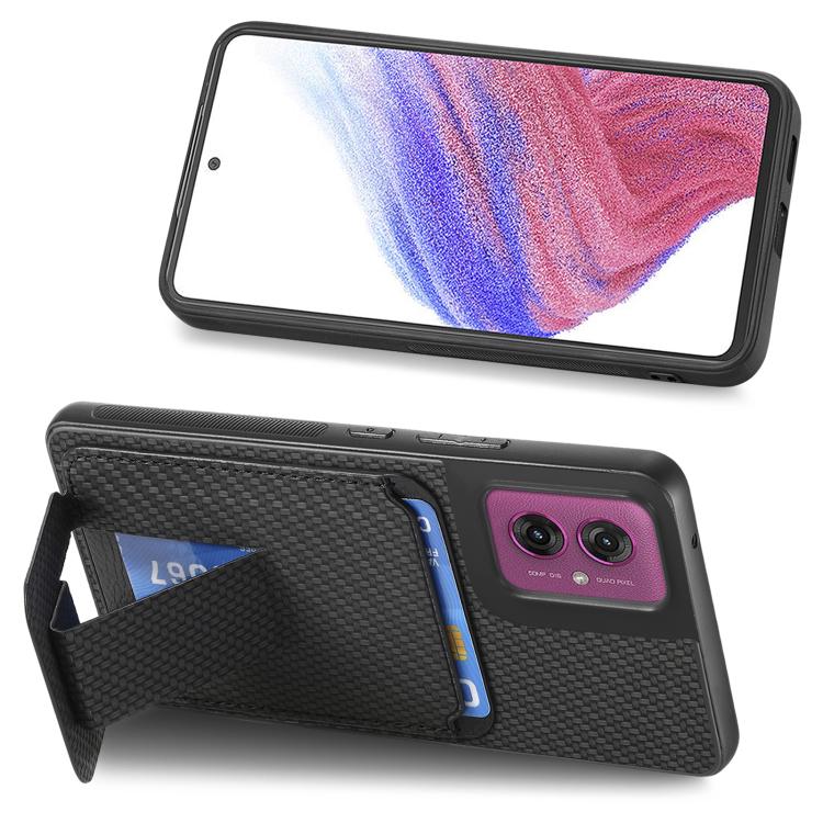 For Motorola Moto G55 Carbon Fiber Card Bag Fold Stand Phone Case