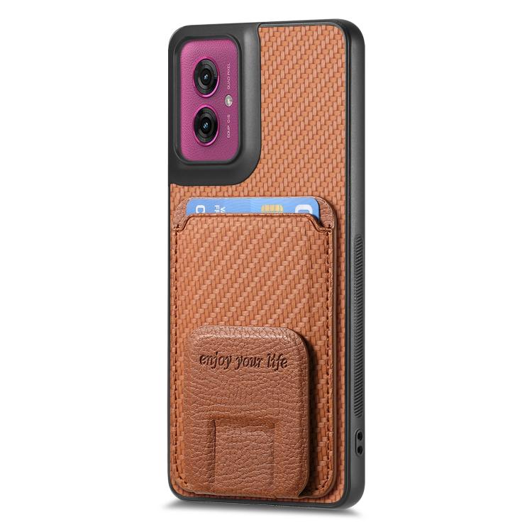 For Motorola Moto G55 Carbon Fiber Card Bag Fold Stand Phone Case