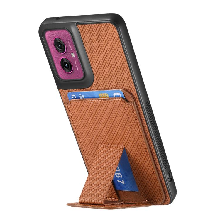 For Motorola Moto G55 Carbon Fiber Card Bag Fold Stand Phone Case