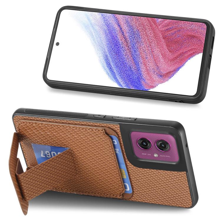 For Motorola Moto G55 Carbon Fiber Card Bag Fold Stand Phone Case