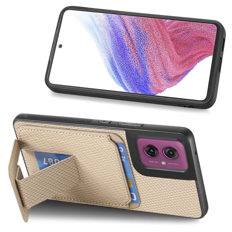 For Motorola Moto G55 Carbon Fiber Card Bag Fold Stand Phone Case