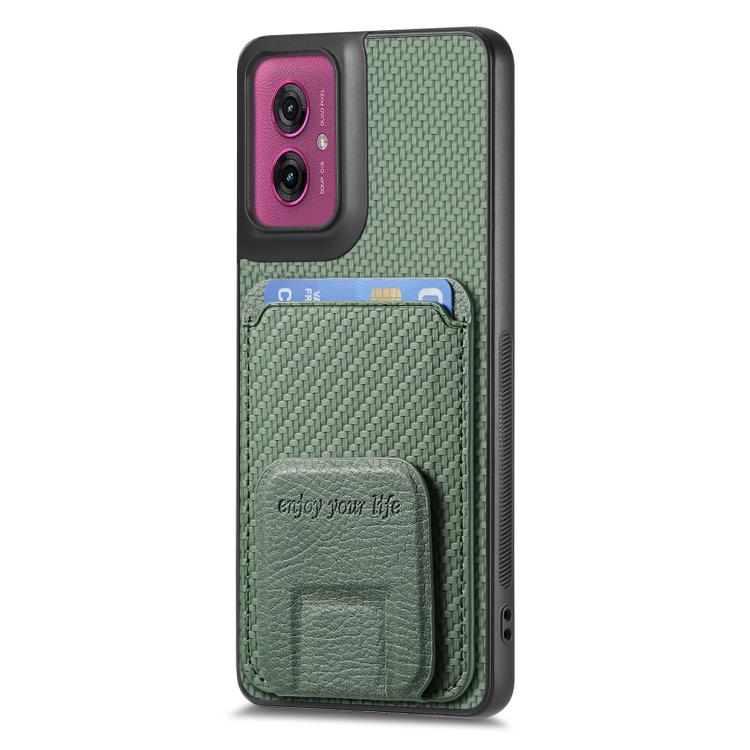 For Motorola Moto G55 Carbon Fiber Card Bag Fold Stand Phone Case