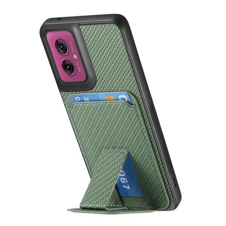 For Motorola Moto G55 Carbon Fiber Card Bag Fold Stand Phone Case