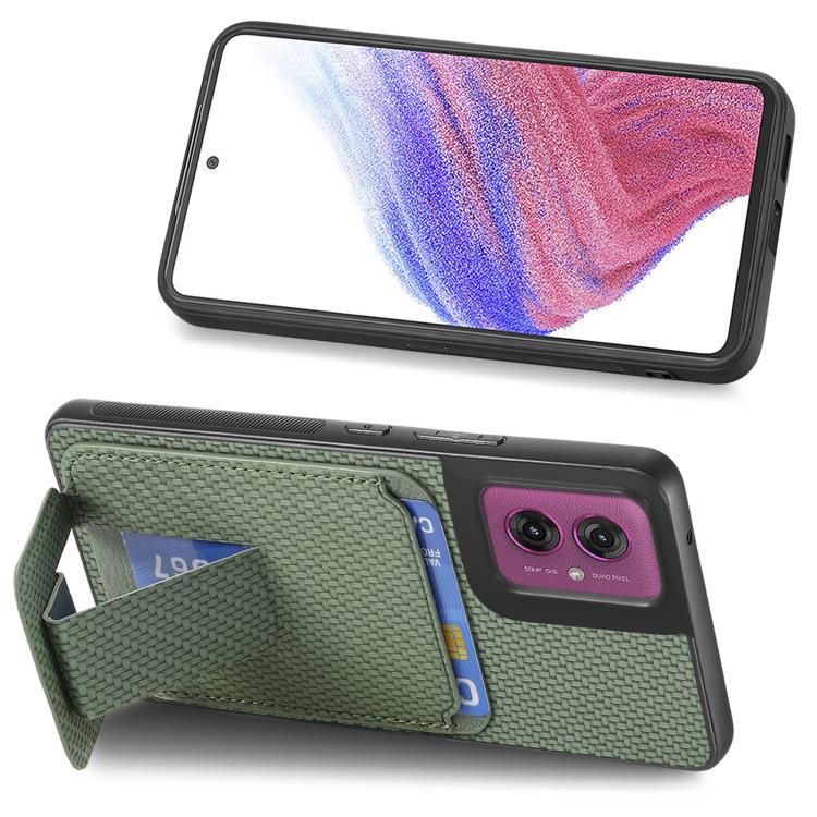 For Motorola Moto G55 Carbon Fiber Card Bag Fold Stand Phone Case