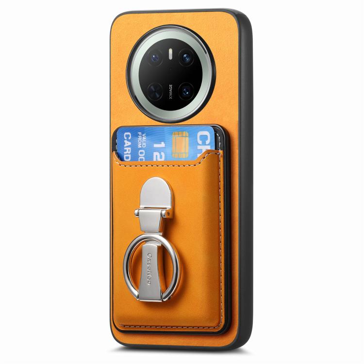 For Huawei Mate 70 Retro Folding Ring Holder Card Bag MagSafe Phone Case