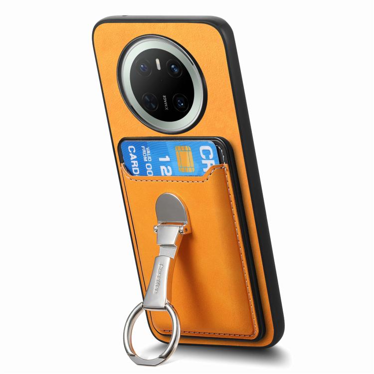 For Huawei Mate 70 Retro Folding Ring Holder Card Bag MagSafe Phone Case