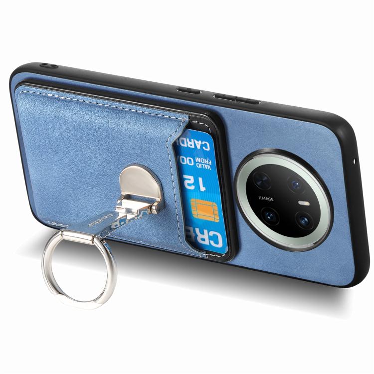 For Huawei Mate 70 Retro Folding Ring Holder Card Bag MagSafe Phone Case