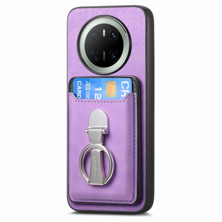 For Huawei Mate 70 Pro Retro Folding Ring Holder Card Bag MagSafe Phone Case