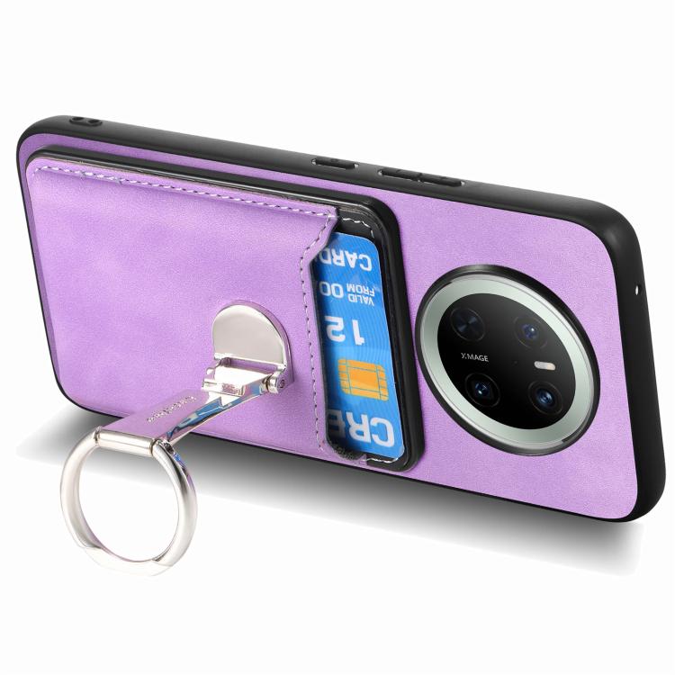 For Huawei Mate 70 Pro Retro Folding Ring Holder Card Bag MagSafe Phone Case