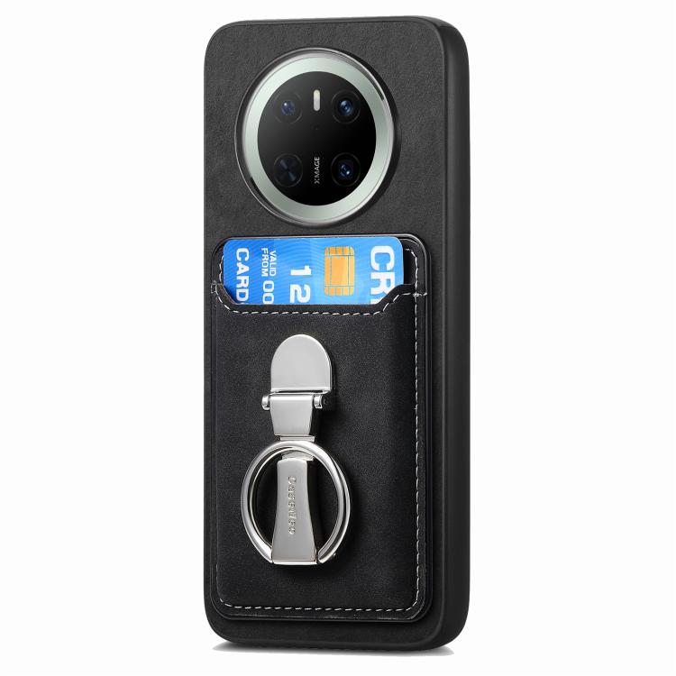 For Huawei Mate 70 Pro Retro Folding Ring Holder Card Bag MagSafe Phone Case