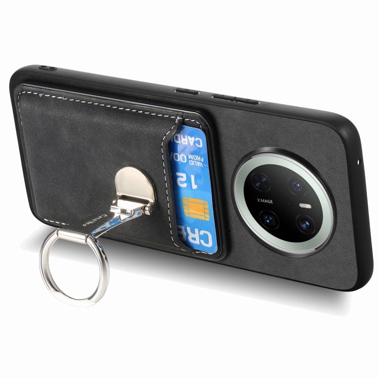 For Huawei Mate 70 Pro Retro Folding Ring Holder Card Bag MagSafe Phone Case