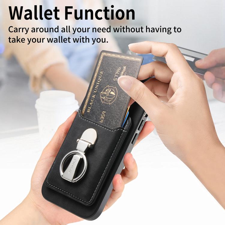 For Huawei Mate 70 Pro Retro Folding Ring Holder Card Bag MagSafe Phone Case