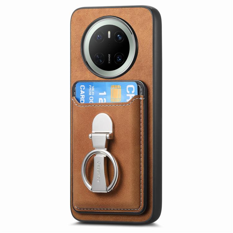For Huawei Mate 70 Pro Retro Folding Ring Holder Card Bag MagSafe Phone Case