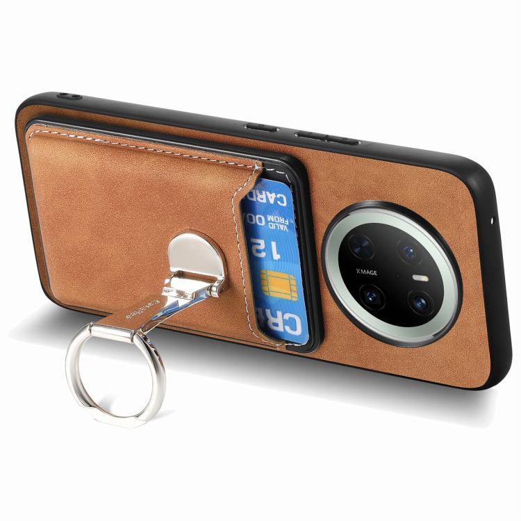 For Huawei Mate 70 Pro Retro Folding Ring Holder Card Bag MagSafe Phone Case