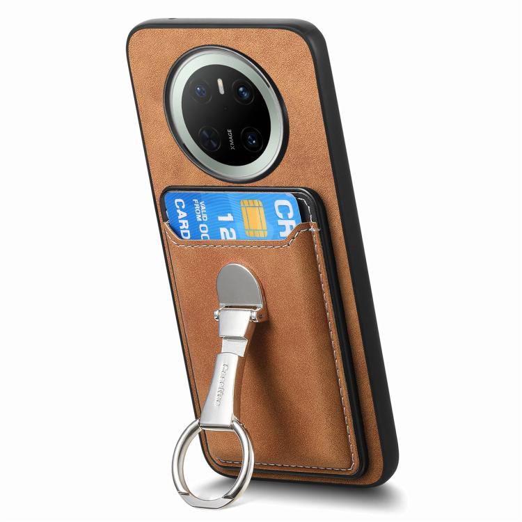 For Huawei Mate 70 Pro Retro Folding Ring Holder Card Bag MagSafe Phone Case