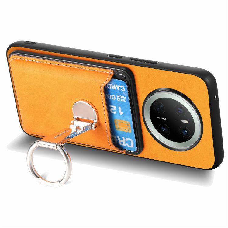 For Huawei Mate 70 Pro Retro Folding Ring Holder Card Bag MagSafe Phone Case