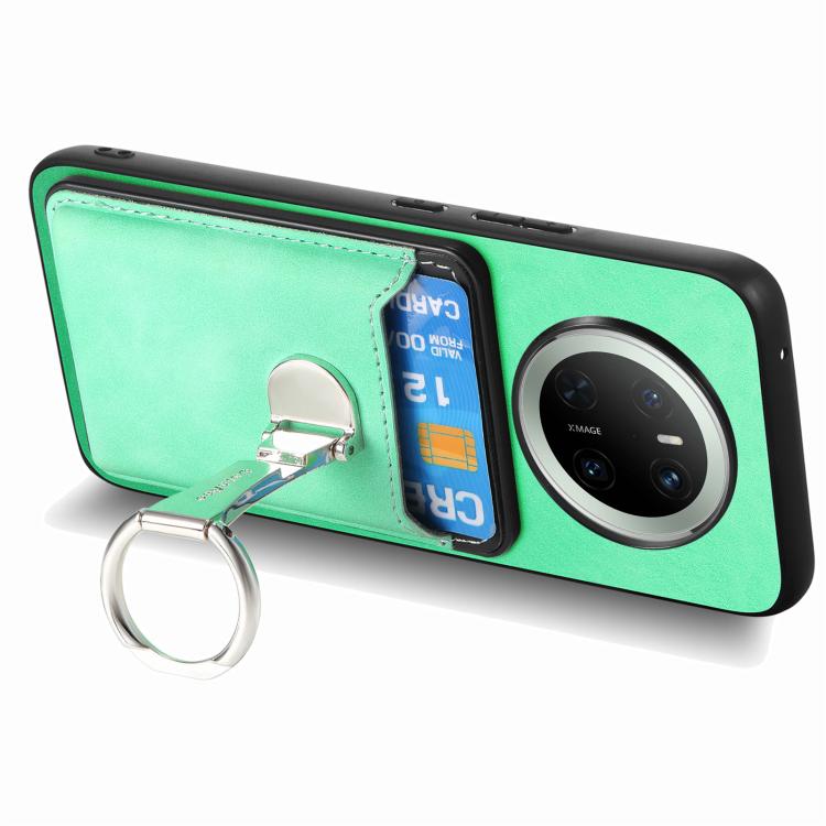 For Huawei Mate 70 Pro Retro Folding Ring Holder Card Bag MagSafe Phone Case
