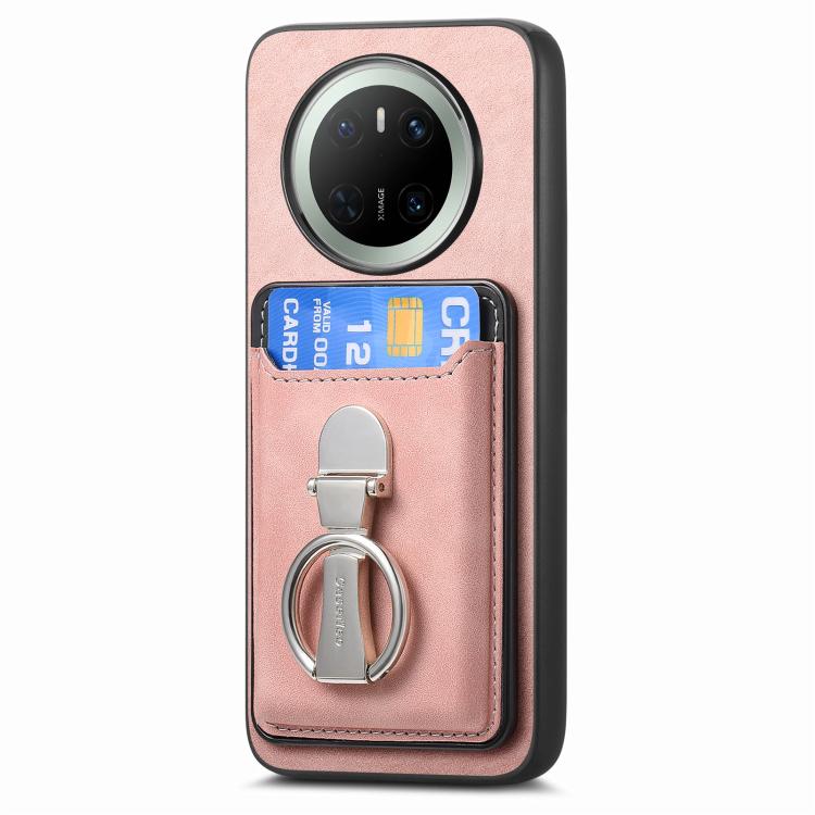 For Huawei Mate 70 Pro Retro Folding Ring Holder Card Bag MagSafe Phone Case