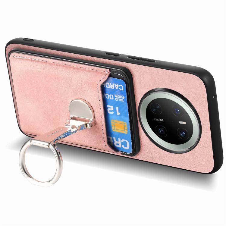 For Huawei Mate 70 Pro Retro Folding Ring Holder Card Bag MagSafe Phone Case