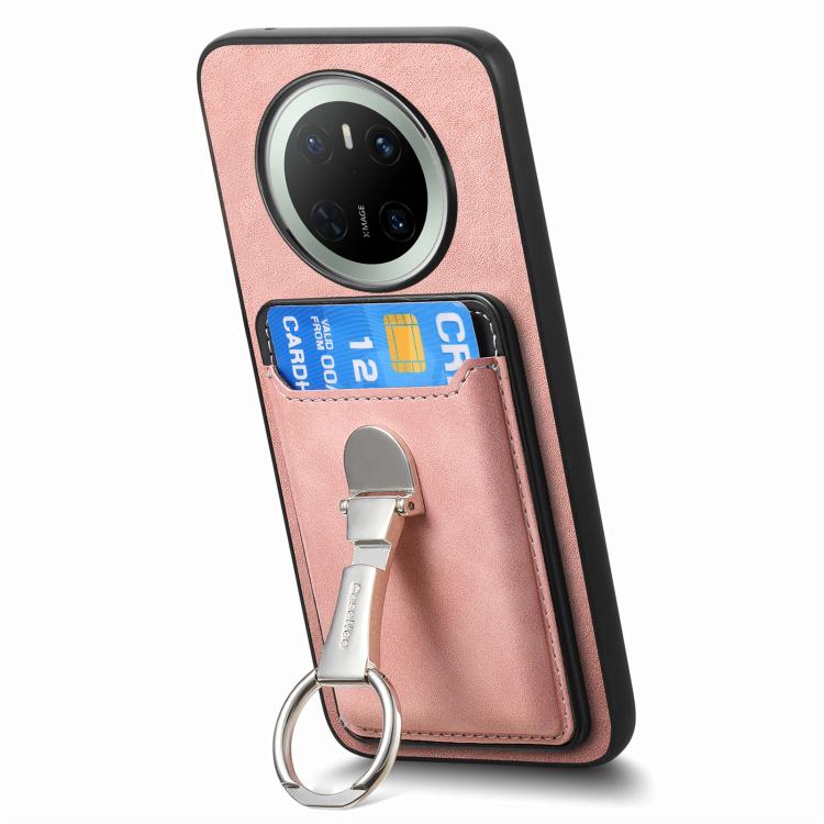 For Huawei Mate 70 Pro Retro Folding Ring Holder Card Bag MagSafe Phone Case