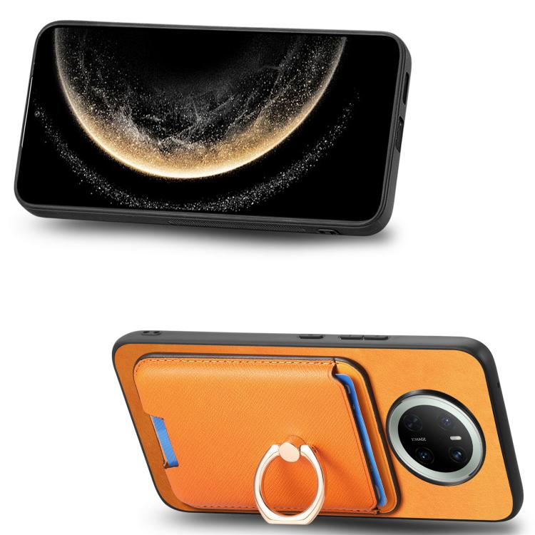 For Huawei Mate 70 Retro Cross Leather Ring Vertical Insert Card Bag MagSafe Phone Case