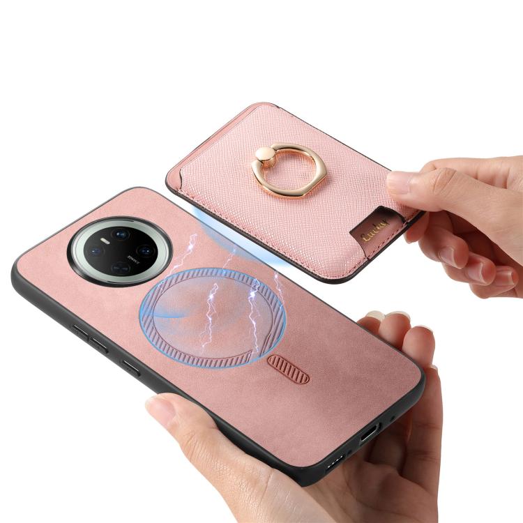 For Huawei Mate 70 Retro Cross Leather Ring Vertical Insert Card Bag MagSafe Phone Case