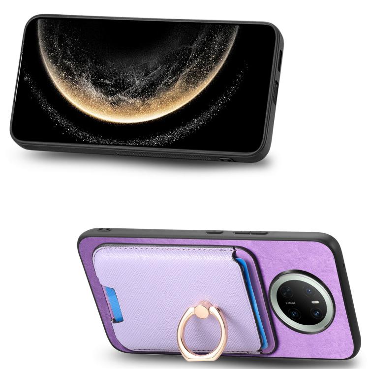 For Huawei Mate 70 Retro Cross Leather Ring Vertical Insert Card Bag MagSafe Phone Case