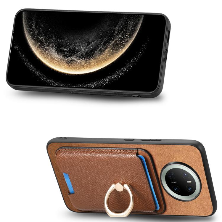 For Huawei Mate 70 Retro Cross Leather Ring Vertical Insert Card Bag MagSafe Phone Case