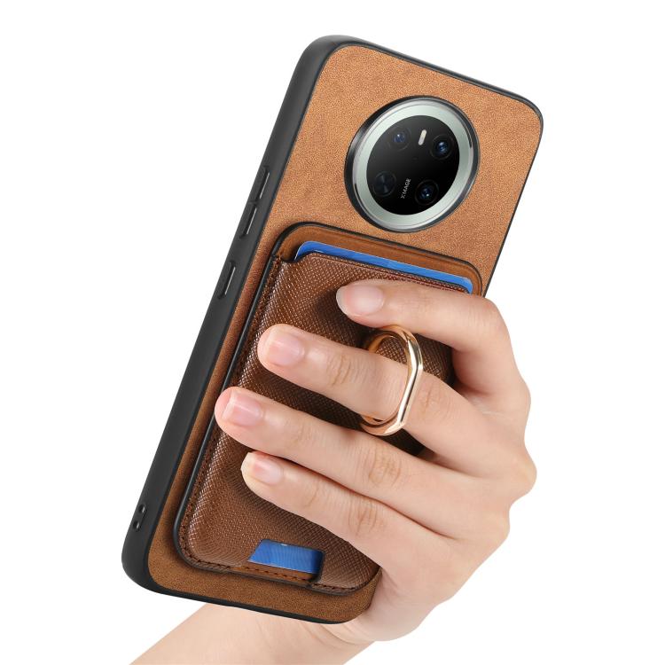 For Huawei Mate 70 Retro Cross Leather Ring Vertical Insert Card Bag MagSafe Phone Case