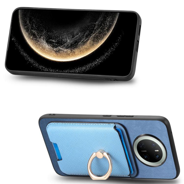 For Huawei Mate 70 Pro Retro Cross Leather Ring Vertical Insert Card Bag MagSafe Phone Case