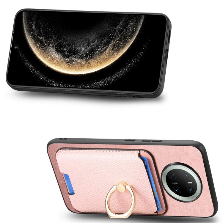 For Huawei Mate 70 Pro Retro Cross Leather Ring Vertical Insert Card Bag MagSafe Phone Case