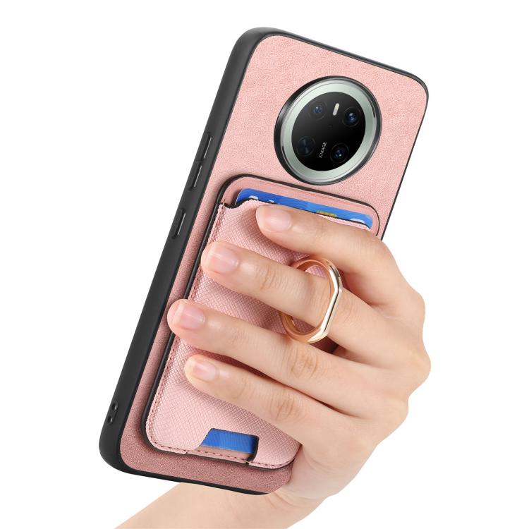 For Huawei Mate 70 Pro Retro Cross Leather Ring Vertical Insert Card Bag MagSafe Phone Case