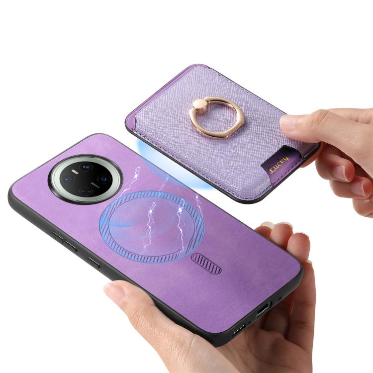 For Huawei Mate 70 Pro Retro Cross Leather Ring Vertical Insert Card Bag MagSafe Phone Case
